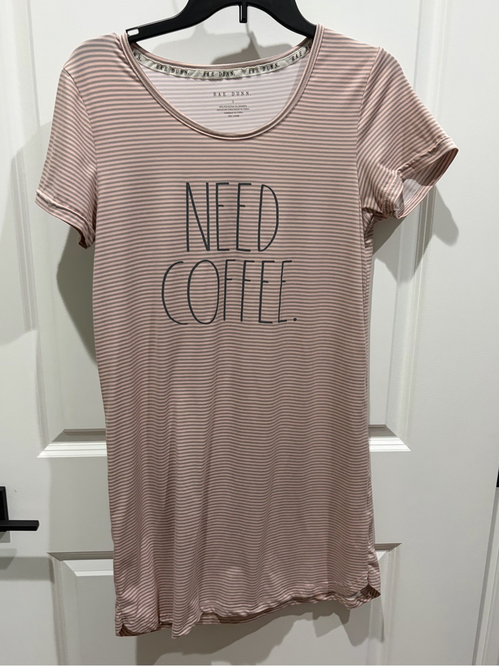 Rae Dunn Blush Pink Striped "NEED COFFEE." Sleep Tee